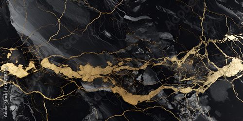 Plain black gold smooth marble background , Black and gold marble rough surface black marble natural stone with golden cracks in between generative ai 