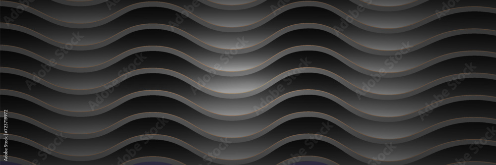 Obraz premium 3D black geometric abstract background overlapping layers on dark space with wave shape decoration. modern minimalist graphic design for banner, flyer, card. vector