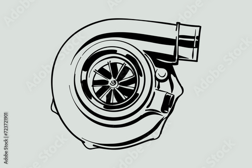 Turbine. Detail of the engine. Contour vector image, background.
