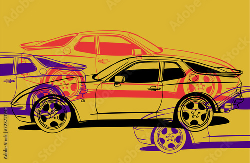 Color car outline vector image. Vehicle art.