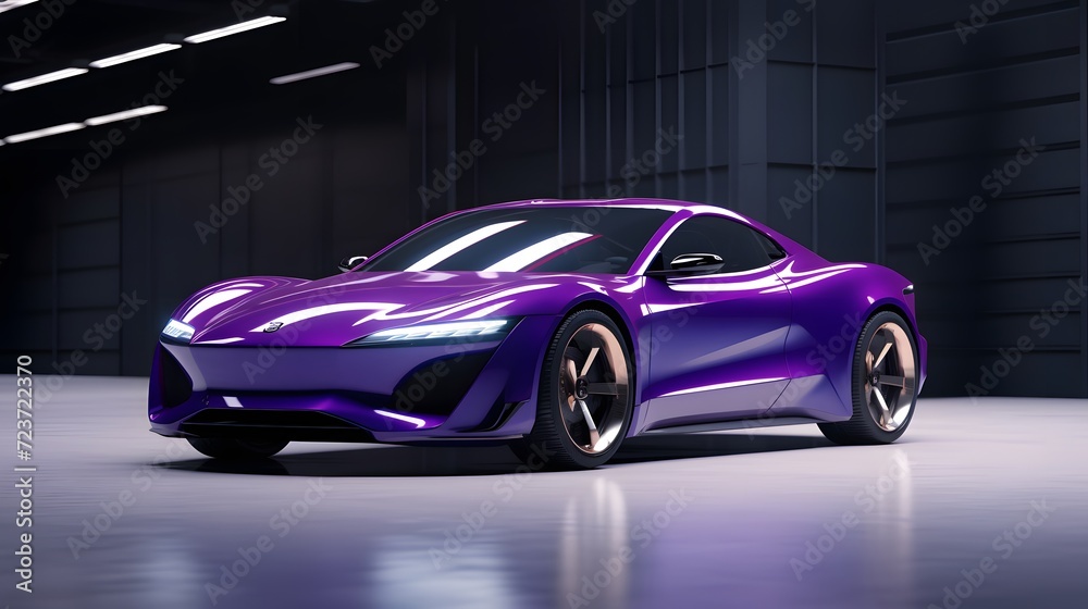 A purple and sports car set white surface, showcasing speed and sophistication