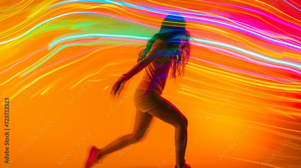Vibrant and Energetic Movement on Orange Background. Dynamic and Creative Concept with Bright Colors and Motion