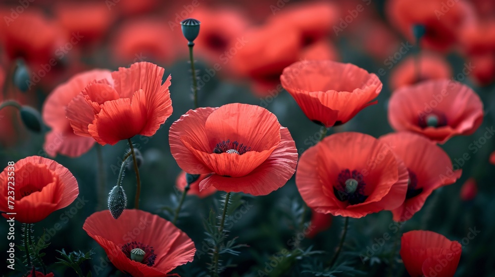 Blooming Beauties: A Pop of Red Poppies in a Garden Generative AI