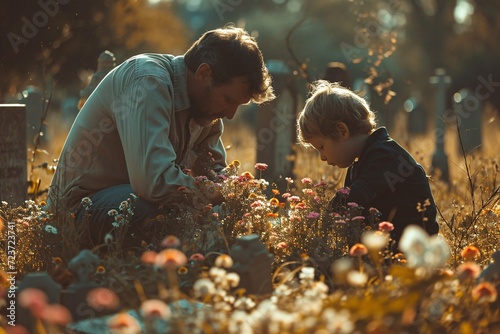 Father and son bonding in the garden during the month of May Generative AI © Jhanvi