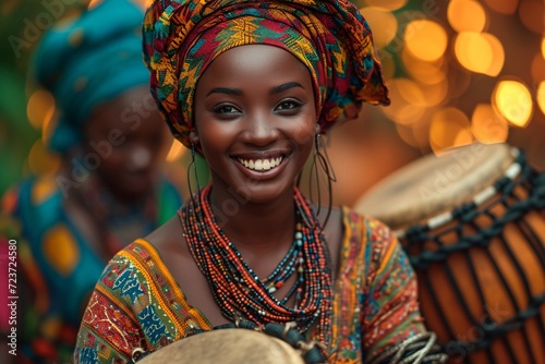 African Drummer Smiling for the Camera Generative AI photo