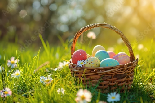 Easter basket with colored eggs