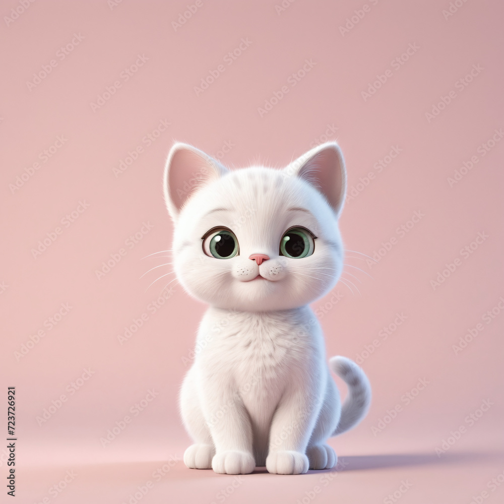 cute adorable 3D render of smiling cat isolated in pastel color background cute animal kitten