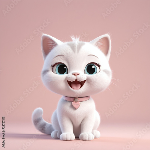 cute adorable 3D render of smiling cat isolated in pastel color background cute animal kitten