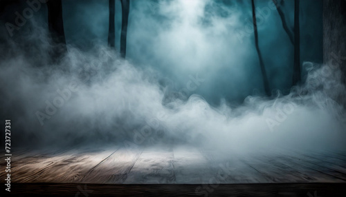 Fog on a wooden platform