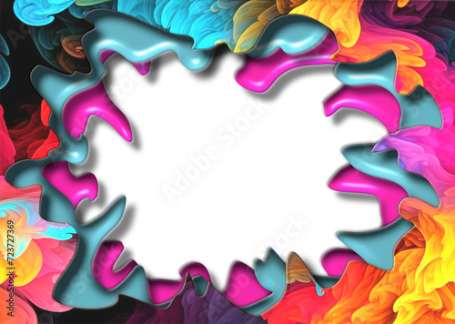 three-dimensional relief frame, liquid metal effect, empty center, ideal for postcards and greeting cards, photos. vector design. multicolor	