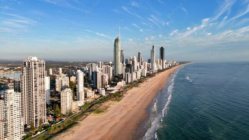 Gold Coast, Australia: Aerial view of skyscraper skyline of famous resort city on east coast of Queensland, Surfers Paradise Beach and Pacific Ocean Gold Coast, Australia: Aerial view of skyscraper skyline of famous resort city on east coast of Queensland, Surfers Paradise Beach and Pacific Ocean