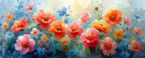 Blooming Beauties: A Colorful Flower Painting for the Month of May Generative AI photo
