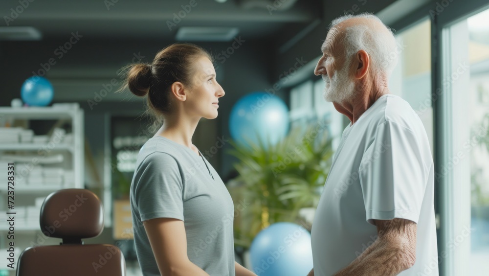 Fototapeta premium Active Aging: Physiotherapist Guiding Elderly Patient Through Exercises