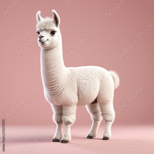 Cute adorable cartoon little lama, 3D render cartoon character.