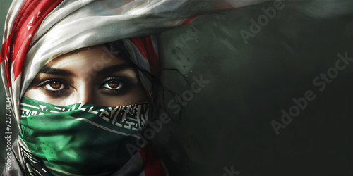 portrait of a woman in hijab with a flag of the country photo