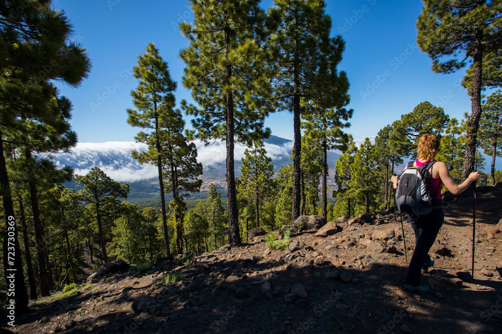 Young woman summit to Bejenado Peak in Caldera de Taburiente, La Palma, Spain