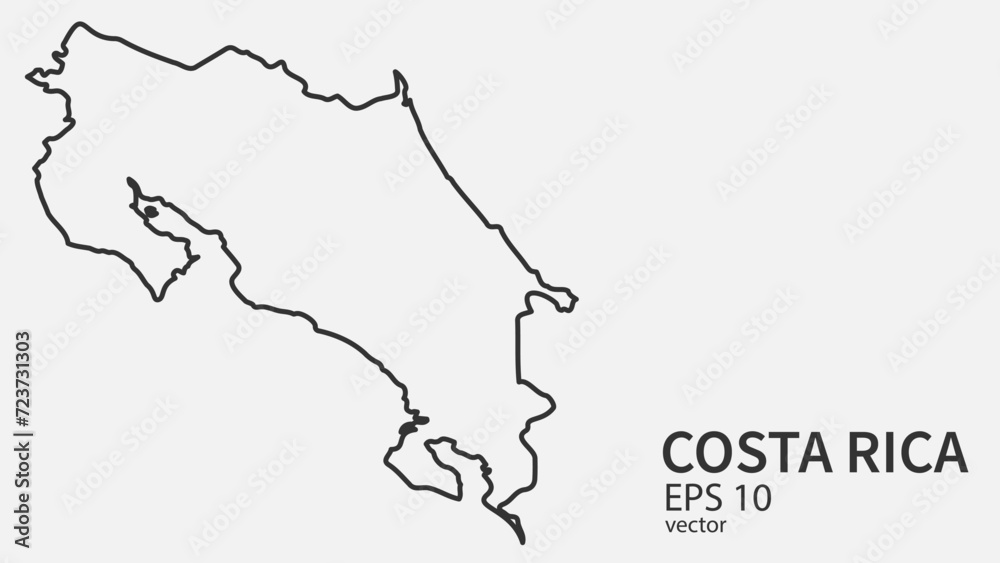 Vector line map of Costa Rica. Vector design isolated on white background.	
