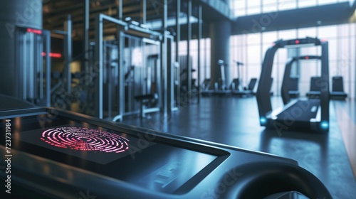 A thumbprint scanner on a gym access device, emphasizing the secure and convenient application of biometric authentication in fitness and health settings.