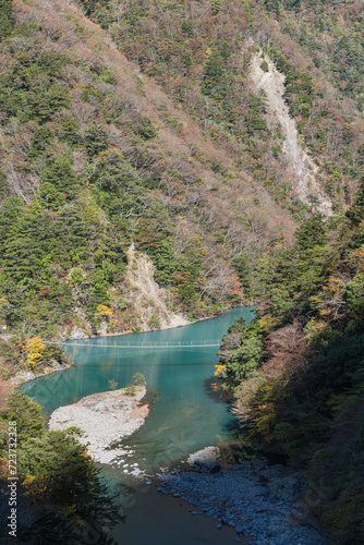 日本 静岡県川根本町、寸又峡の夢の吊り橋