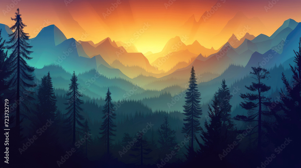 Gentle sunlight gracing the vector representation of mountains Gentle sunlight gracing the vector representation of mountains