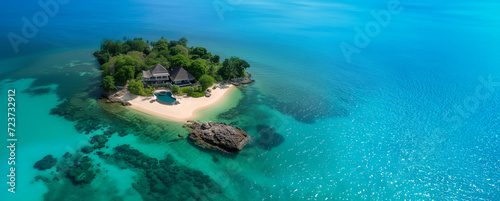 une villa de luxe installée sur une île privée au milieu de l'océan © Fox_Dsign