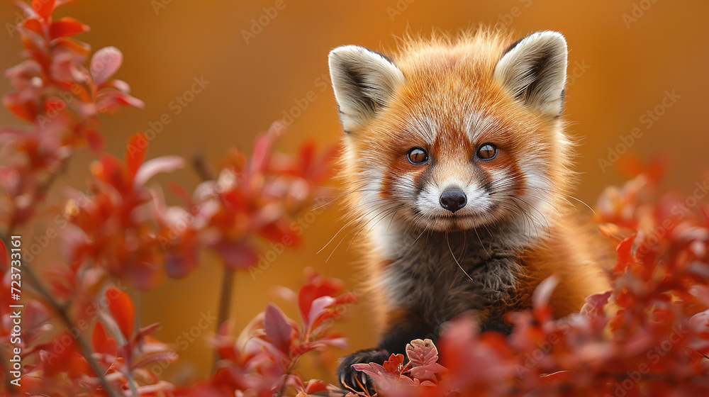 Naklejka premium wallpaper di dolce animaletto nei colori del tramonto, primo piano di orsetto con sciarpa