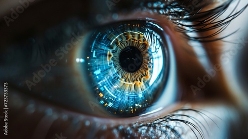 An eye scanning device capturing the unique iris pattern, exemplifying the advanced level of security offered by biometric authentication. photo
