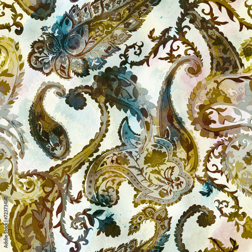 Seamless hand painted watercolour Multicolour paisley pattern. Persian pattern Traditional paisley watercolour digital paisley.