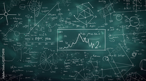Mathematical formulas on a green chalkboard. Vector illustration.
