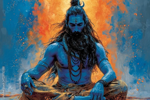 Guru Chakra: The Blue-Haired, Bearded, and Beaded Guru Generative AI photo