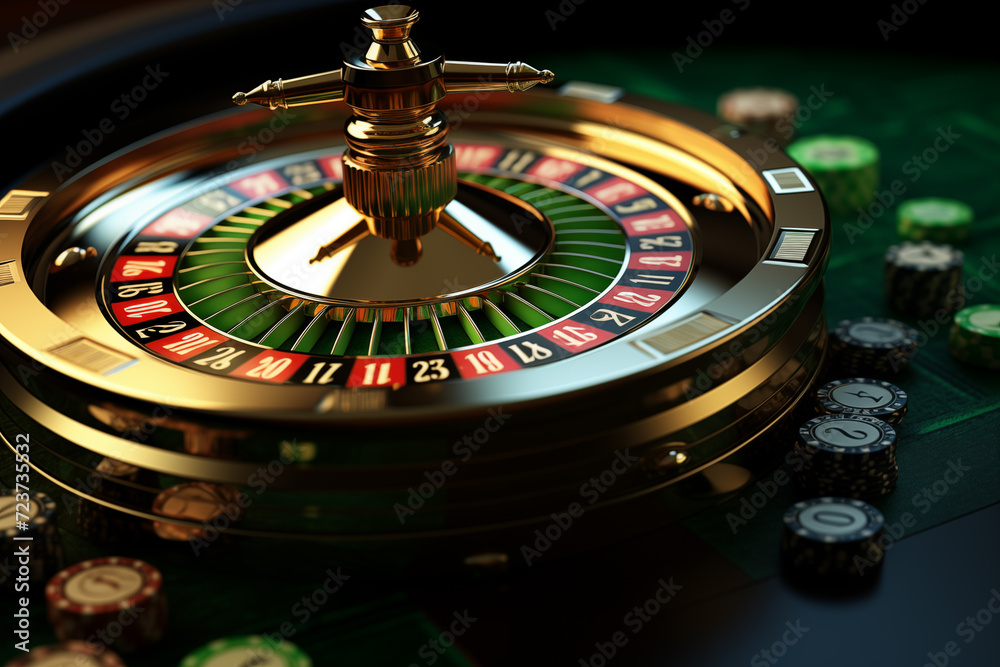 Casino roulette with chips. Casino roulette wheel. Generative ai Casino roulette with chips. Casino roulette wheel. Generative ai