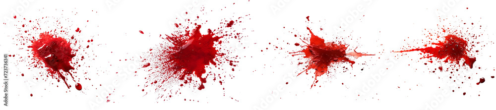 Set of Red Blood Splashes, Gruesome Crime Scene Elements Isolated on Transparent Background