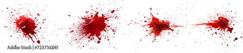 Set of Red Blood Splashes, Gruesome Crime Scene Elements Isolated on Transparent Background