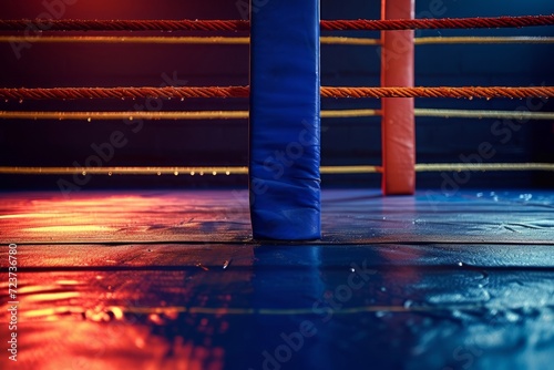 Illuminated Boxing Ring Canvas with Vibrant Colored Lights - Sport Arena Atmosphere