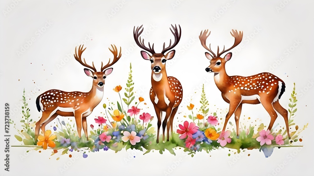 Fototapeta premium illustration of deers and the flowers