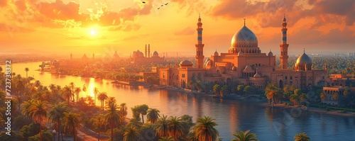 Sunset Serenade: A Glimpse of the Middle East's Architectural Marvels Generative AI