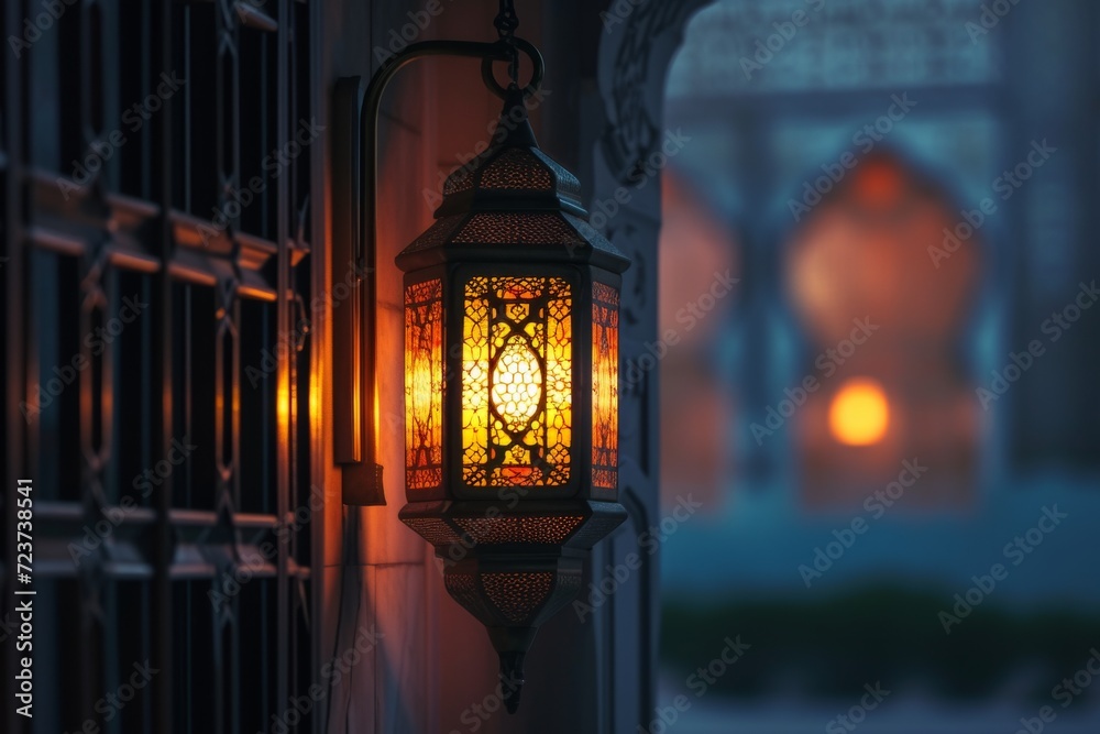 lantern emits a warm and inviting glow that illuminates its intricate metalwork