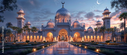 Mosque of the Month: A Stunning Sunset View of the Grand Mosque Generative AI