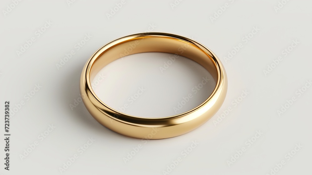 Timeless gold band with a mirror-like finish presented on a bright white setting