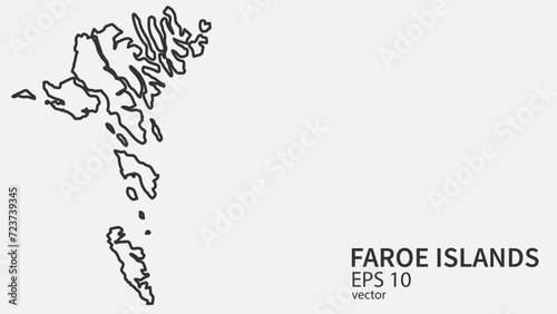 Vector line map of Faroe Islands. Vector design isolated on white background.  