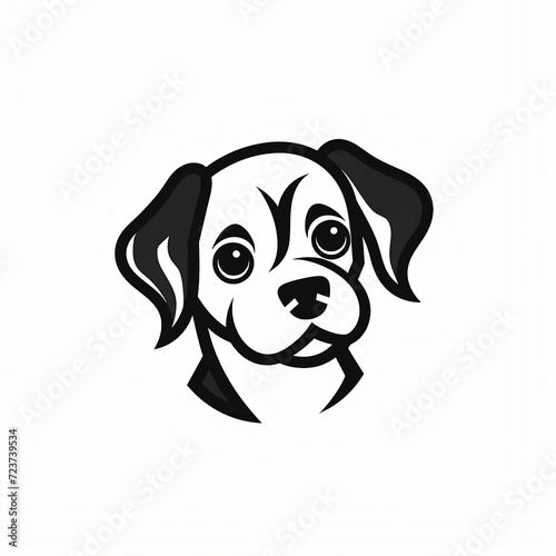 Flat cute dog logo, black and white