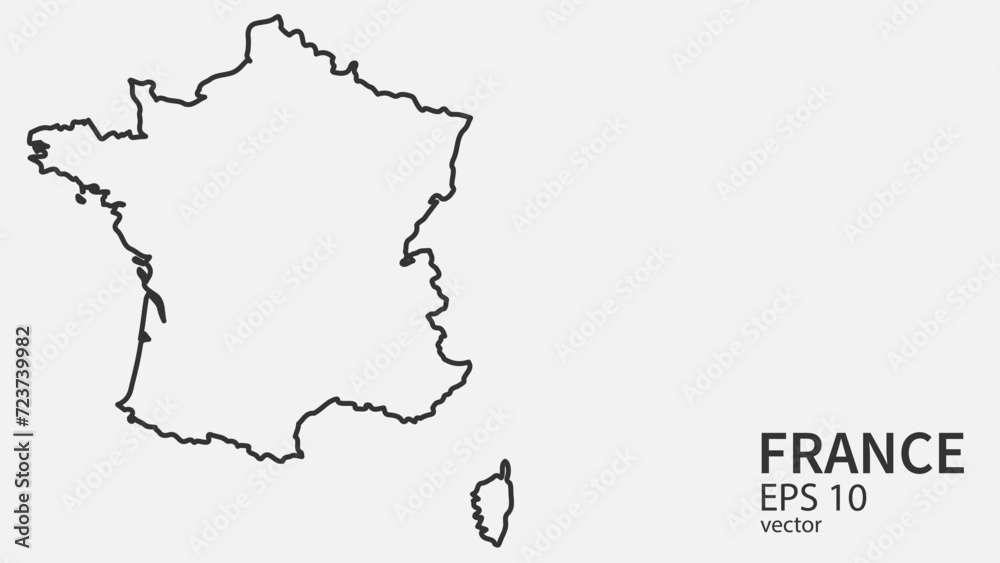 Vector line map of France. Vector design isolated on white background.	
