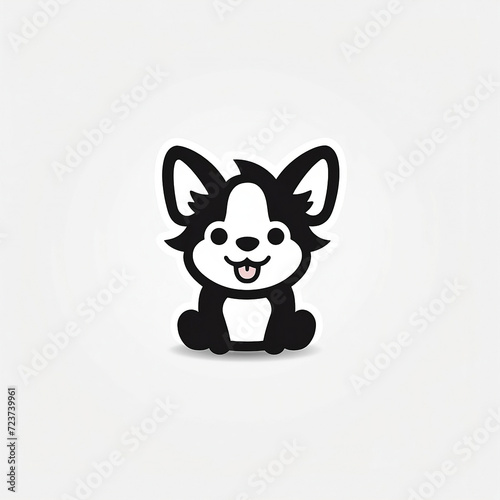 Flat cute dog cartoon logo, black and white