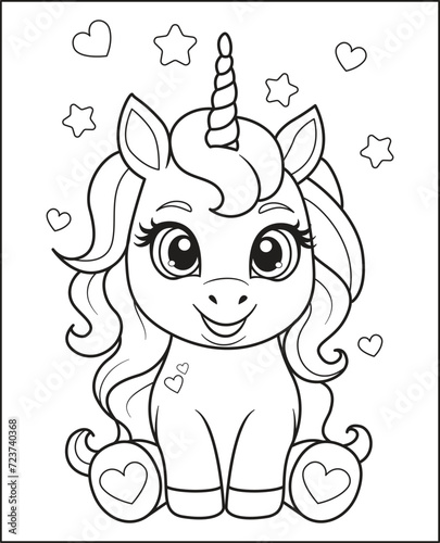 cute unicorn hearts valentine coloring book for children