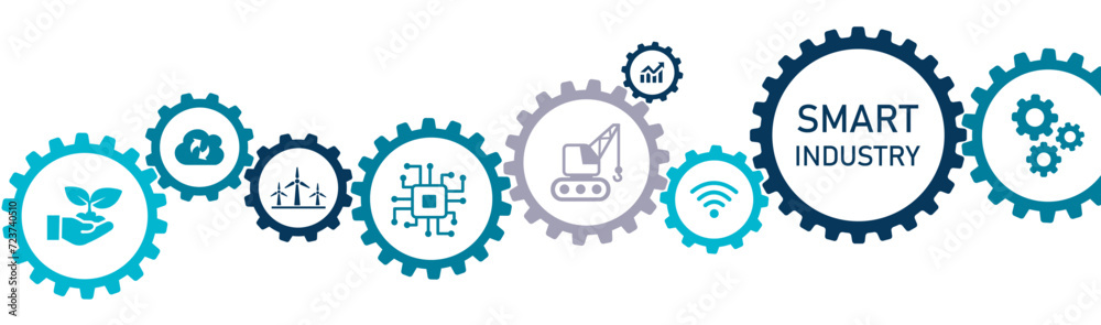 Smart industry banner website icons vector illustration concept with an icons of industry 4.0, innovation, technology, manufacturing, automation, cloud computing, IOT, data manage on white background.