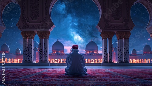 A peaceful night at the mosque Generative AI photo