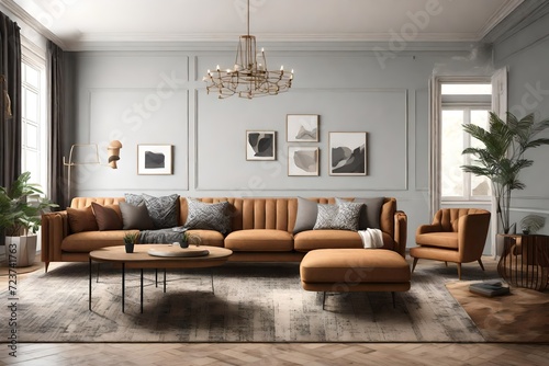 a 3D rendering of an interior room featuring a sophisticated and stylish sofa set using AI image generation © Sikandar Hayat