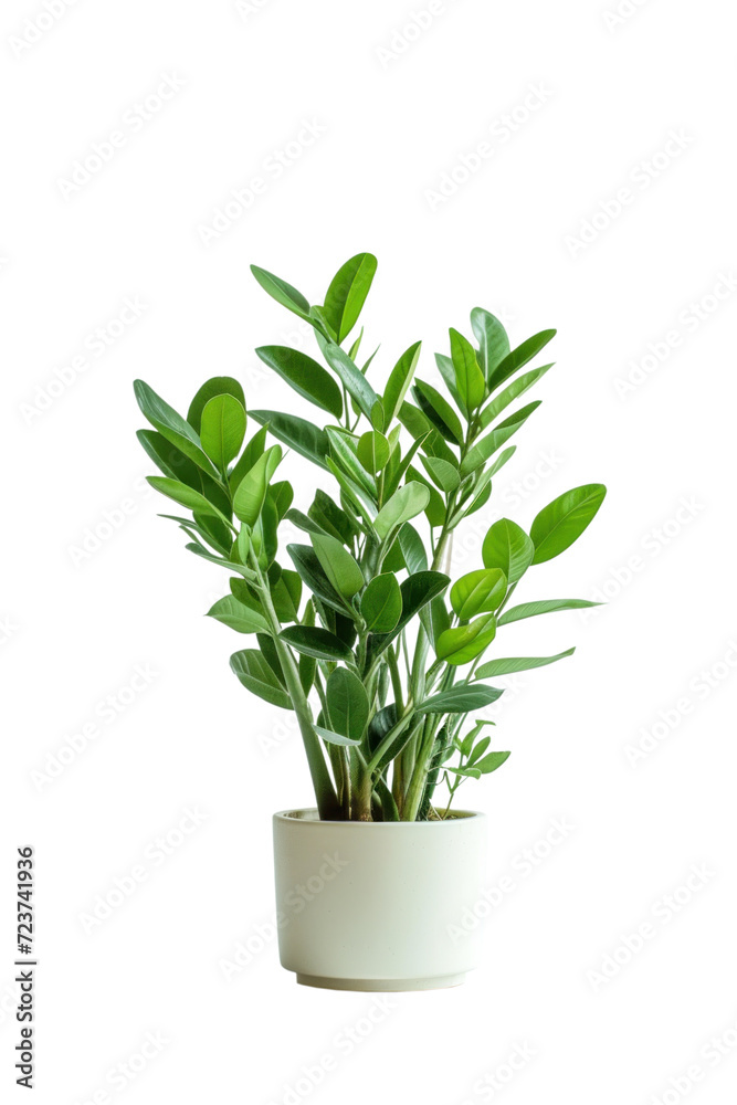 Zamioculcas in a white pot, transparent or isolated on white background