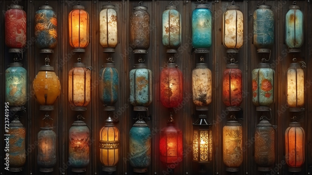 Fototapeta premium Colorful Lights in a Row: A Monthly Event Celebration Generative AI