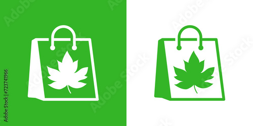 Logo con silueta de hoja de árbol en bolsa de la compra de papel